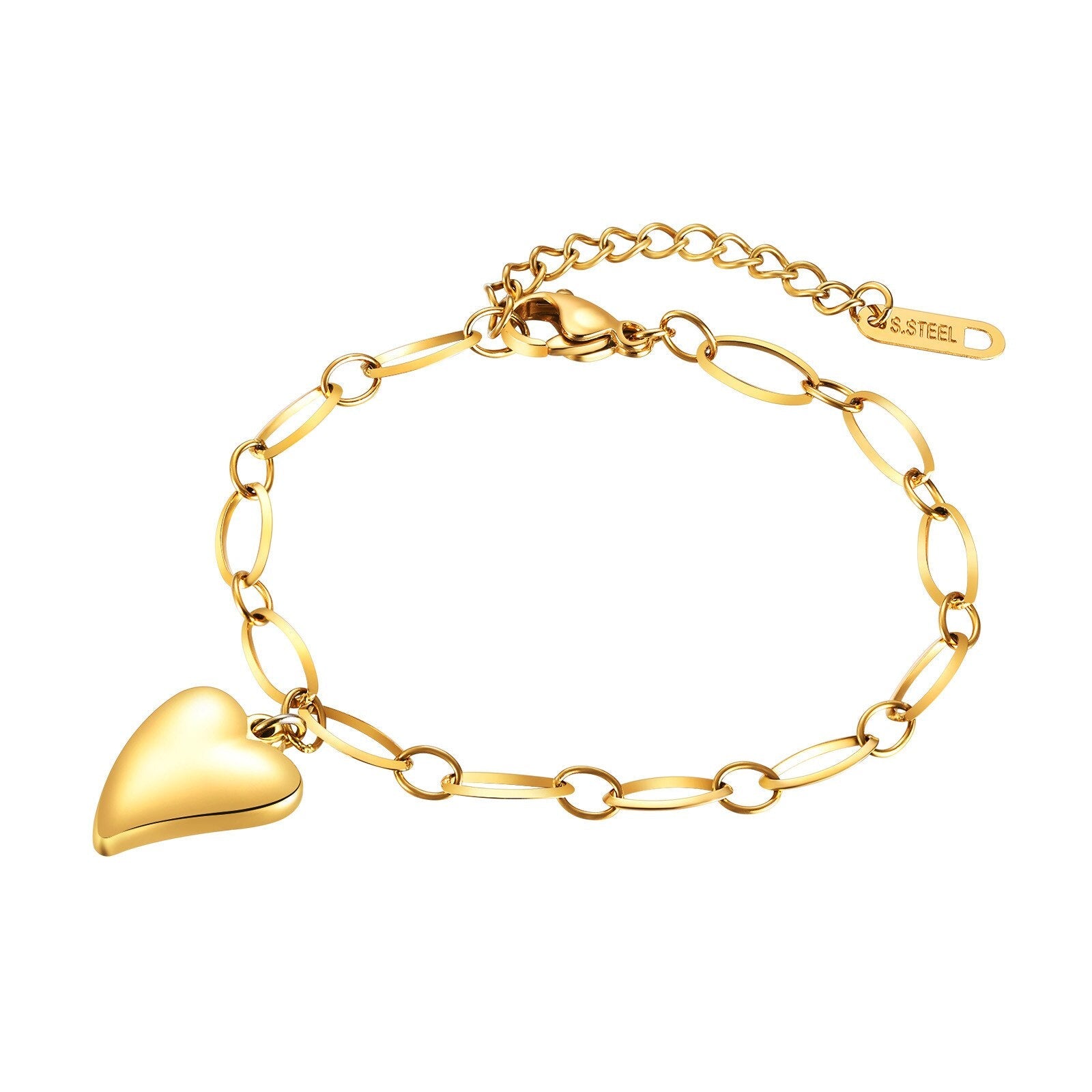 Oval Chain Bracelet with Heart Pendant-Women Bracelets-Auswara