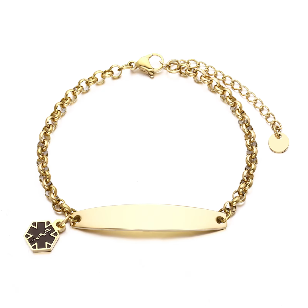 Gold Colour Medical Alert Bracelet with Medical Charm
