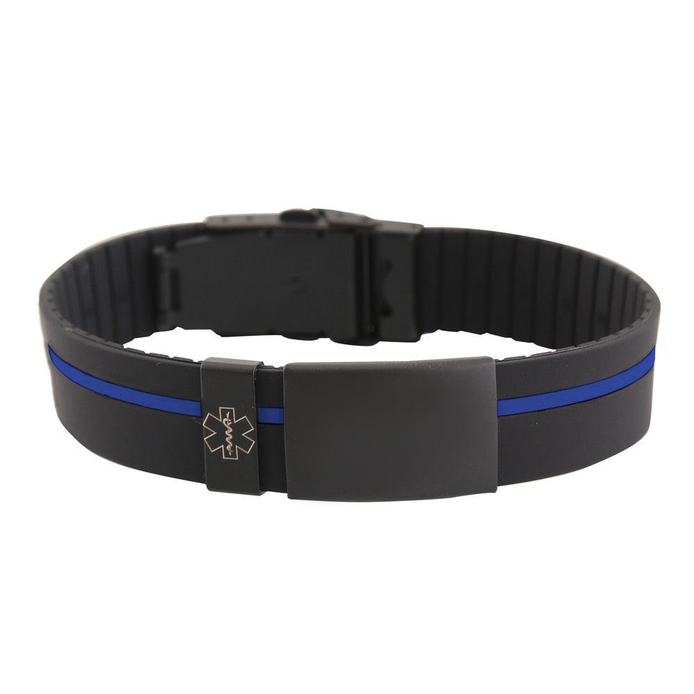 Pami Stripe Silicone Sports Medical ID Bracelet – Black & Blue-Medical ID Bracelet-Auswara