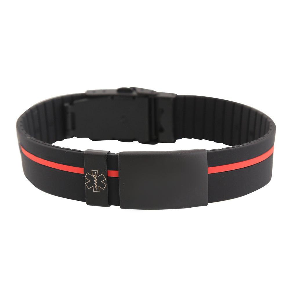 Pami Stripe Silicone Sports Medical ID Bracelet – Black & Red