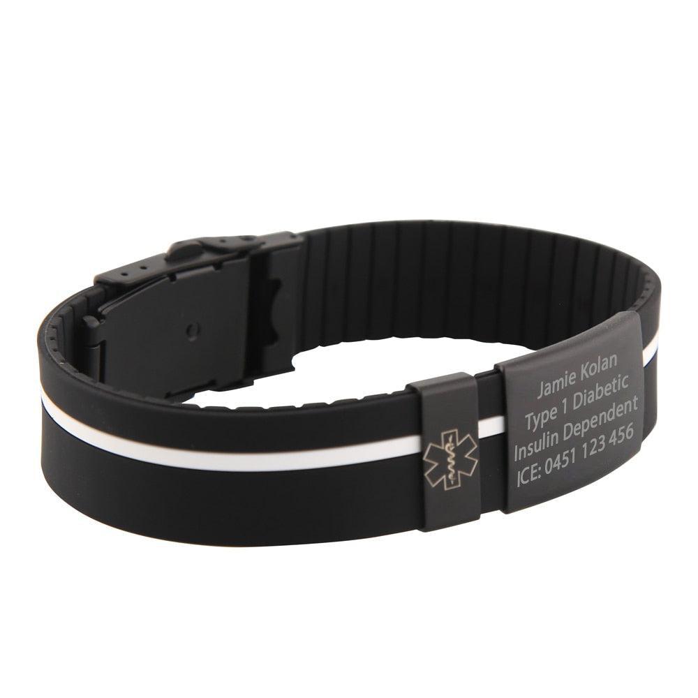 Pami Stripe Silicone Sports Medical ID Bracelet – Black & White