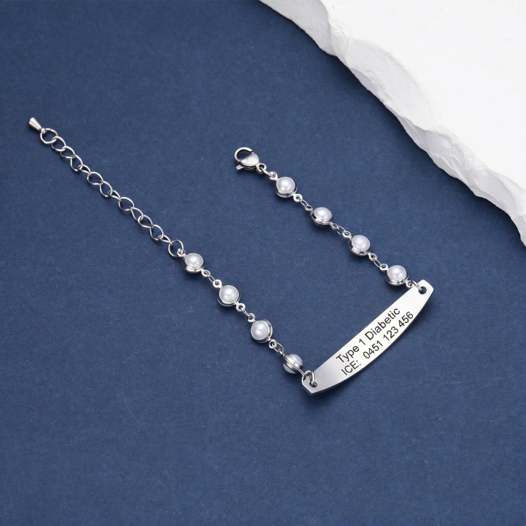 Pearl Grace Personalised Women Medical ID Bracelet-Medical ID Bracelet-Auswara