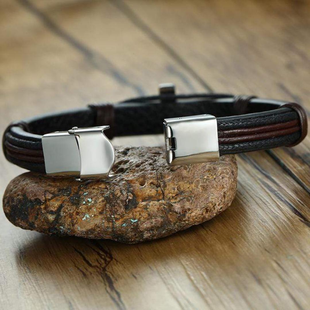 Personalisd Covenant Men's Leather Cross Bracelet-Cross Bracelet-Auswara