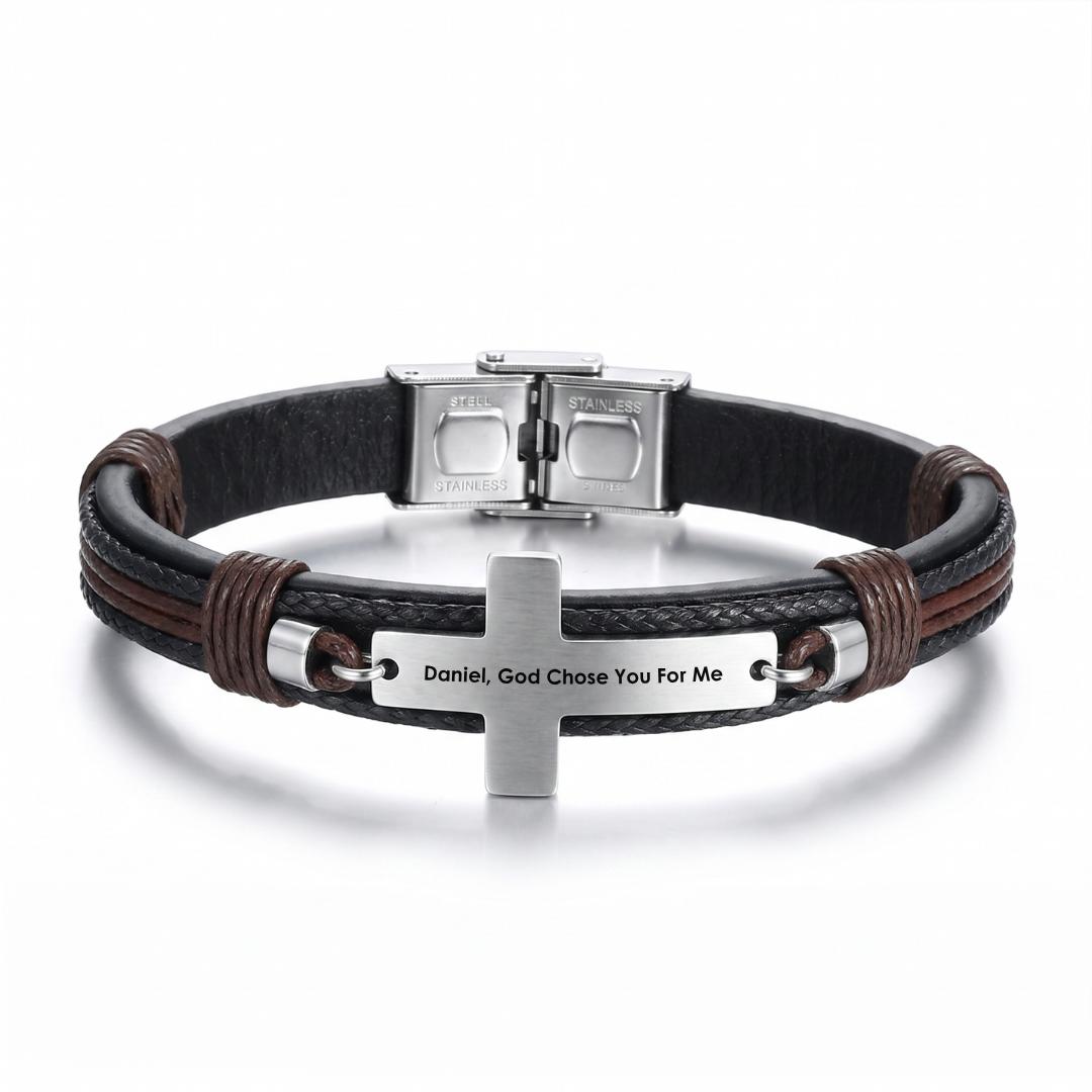 Personalisd Covenant Men's Leather Cross Bracelet-Cross Bracelet-Auswara