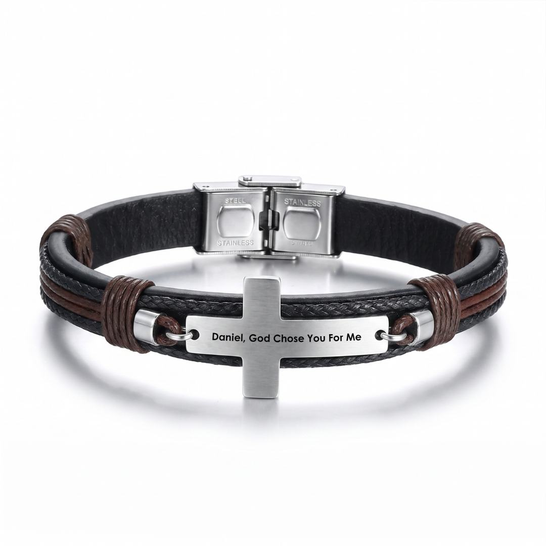 Personalisd Covenant Men's Leather Cross Bracelet
