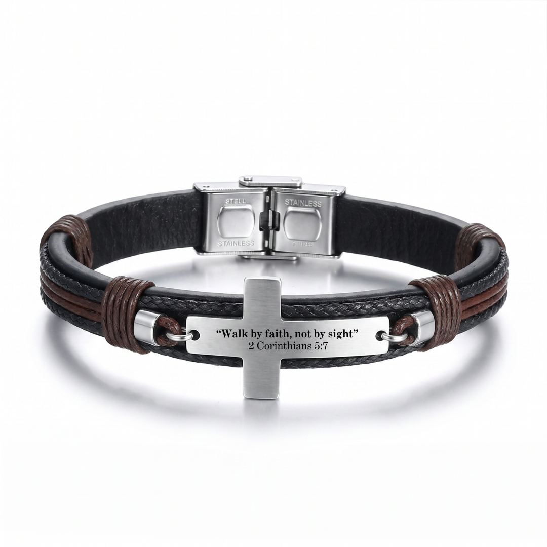 Personalisd Covenant Men's Leather Cross Bracelet