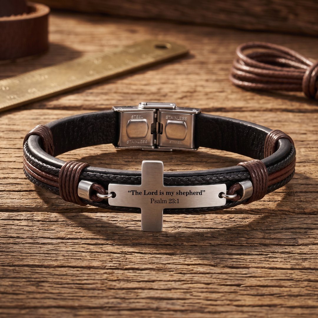 Personalisd Covenant Men's Leather Cross Bracelet