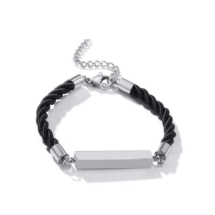 Personalised 4 Sided Bar Rope Bracelet-Personalised Bracelet-Auswara