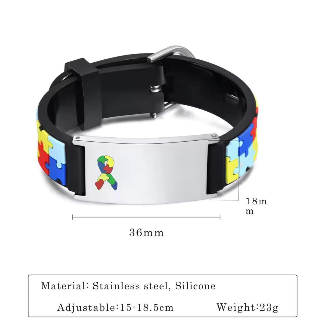 Personalised Autism Puzzle Silicone Medical Kids Bracelet-Kids Medical Alert Bracelet-Auswara