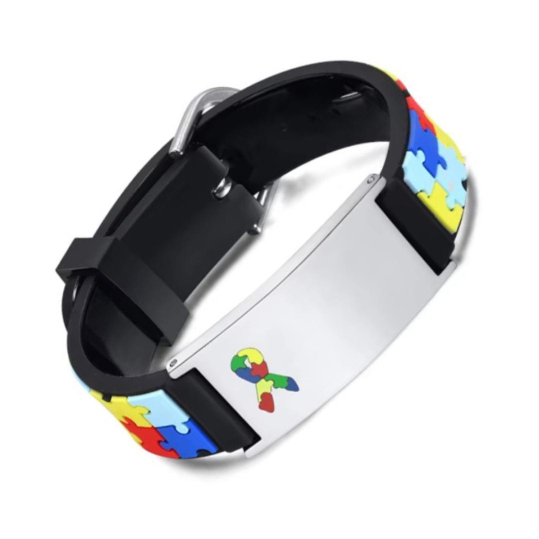 Personalised Autism Puzzle Silicone Medical Kids Bracelet-Kids Medical Alert Bracelet-Auswara