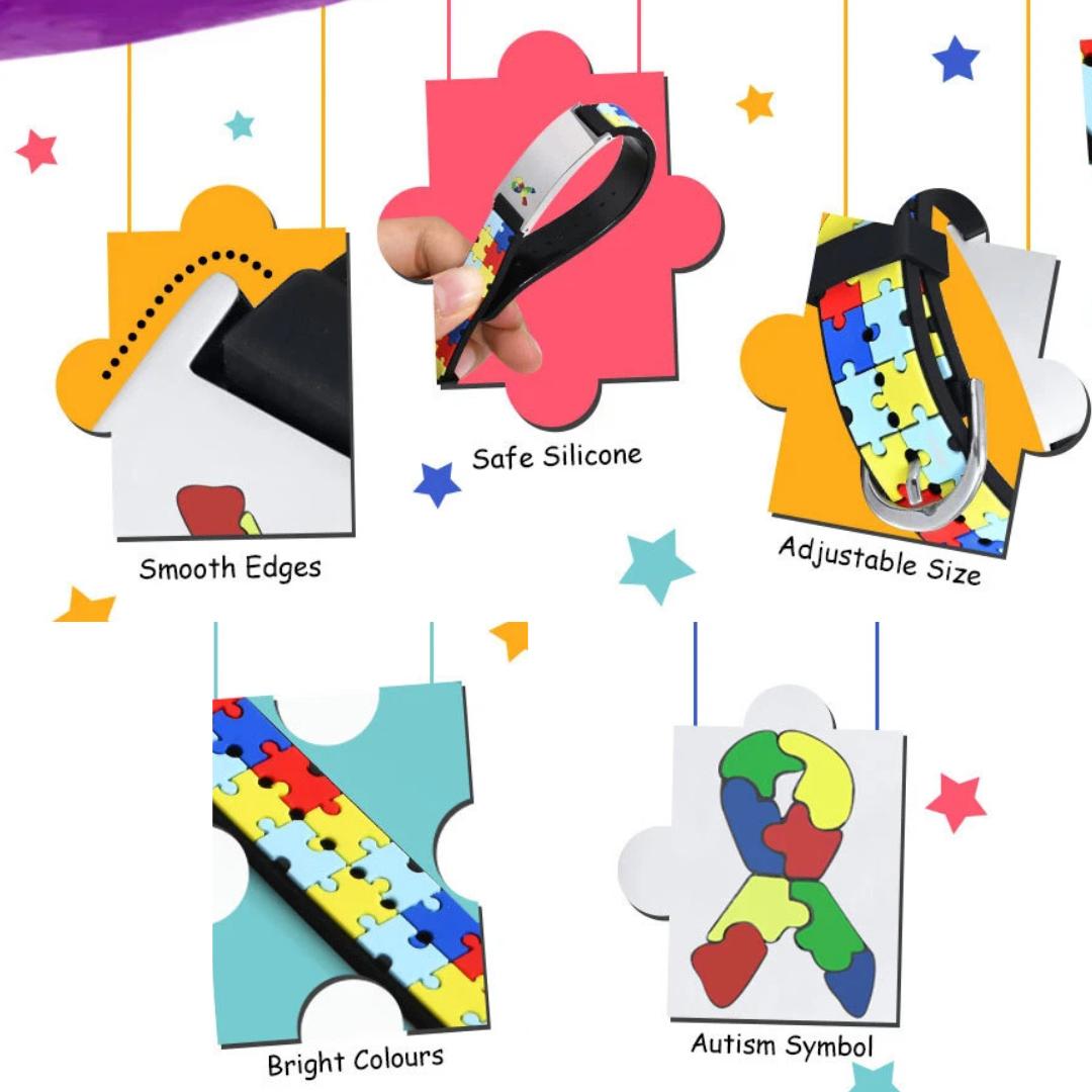 Personalised Autism Puzzle Silicone Medical Kids Bracelet-Kids Medical Alert Bracelet-Auswara