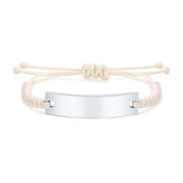 Personalised Beige ID Rope Braided Bracelet-Identification Bracelet-Auswara