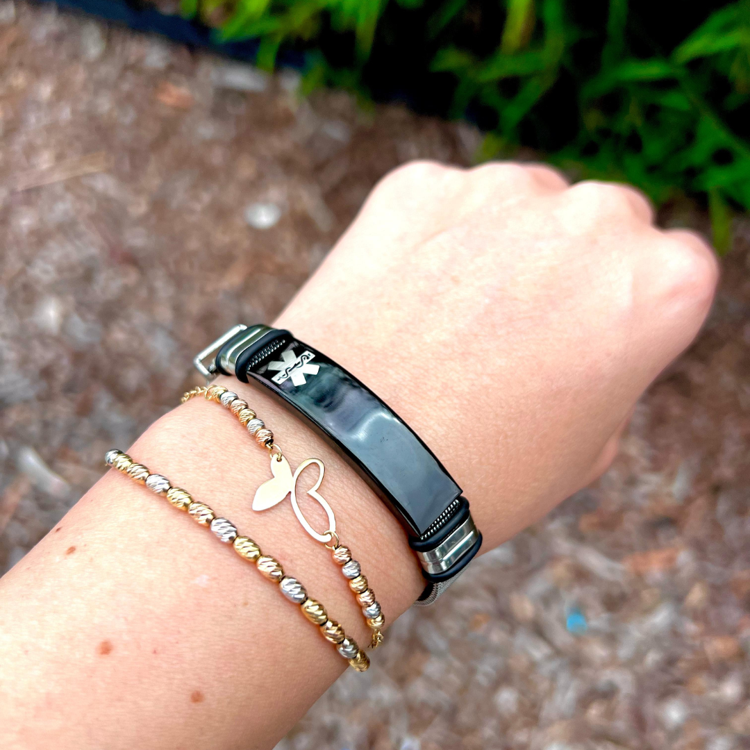 Personalised Black Bar Medical Alert ID Mesh Bracelet