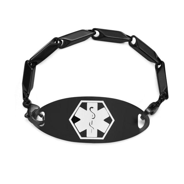 Personalised Black Chain Medical Alert Bracelet-Medical ID Bracelet-Auswara