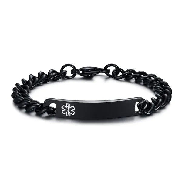 Personalised Black Colour Unisex Medical Alert ID Bracelet
