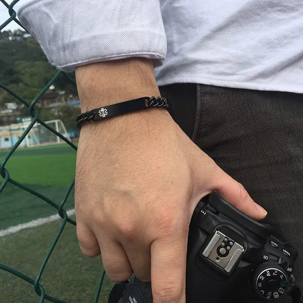 Personalised Black Colour Unisex Medical Alert ID Bracelet