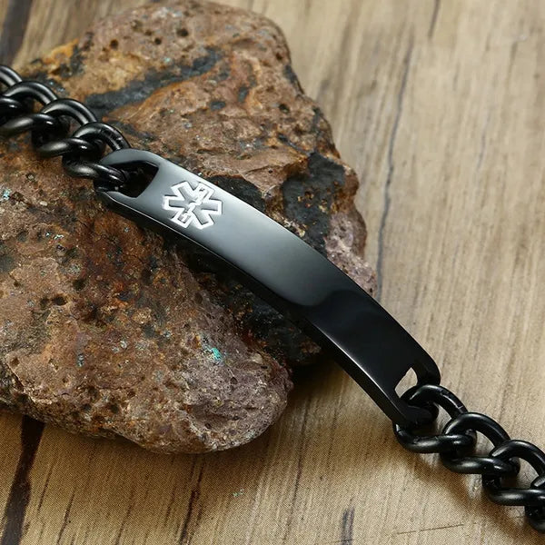 Personalised Black Colour Unisex Medical Alert ID Bracelet