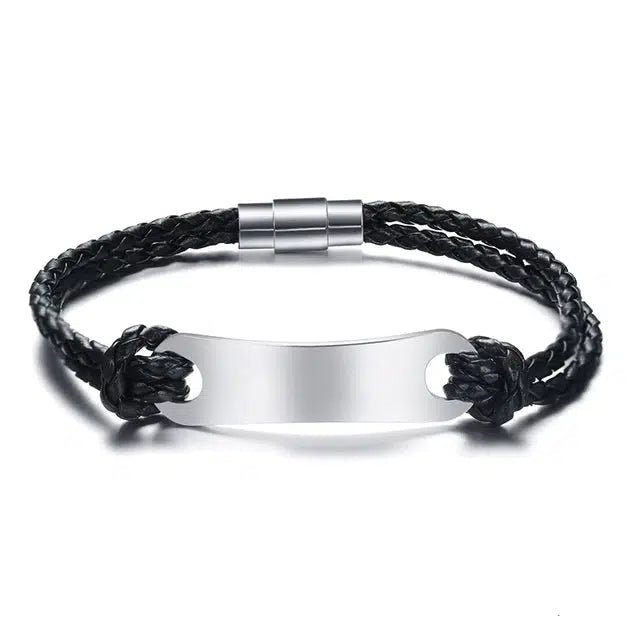 Personalised Black Leather Bracelet with Magnet Clasp (OLD TEMPLATE)-Personalised Bracelet-Auswara