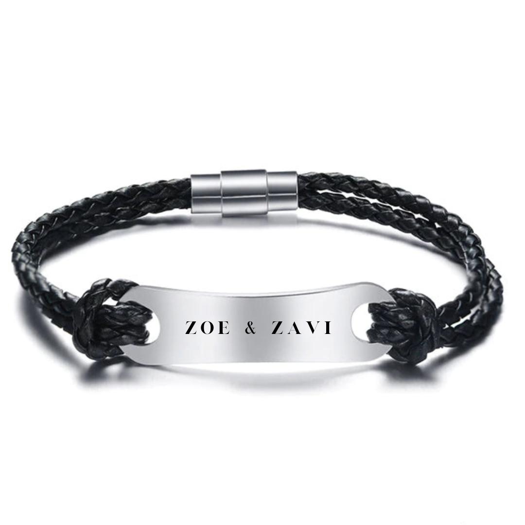 Personalised Black Leather Bracelet with Magnet Clasp (OLD TEMPLATE)-Personalised Bracelet-Auswara