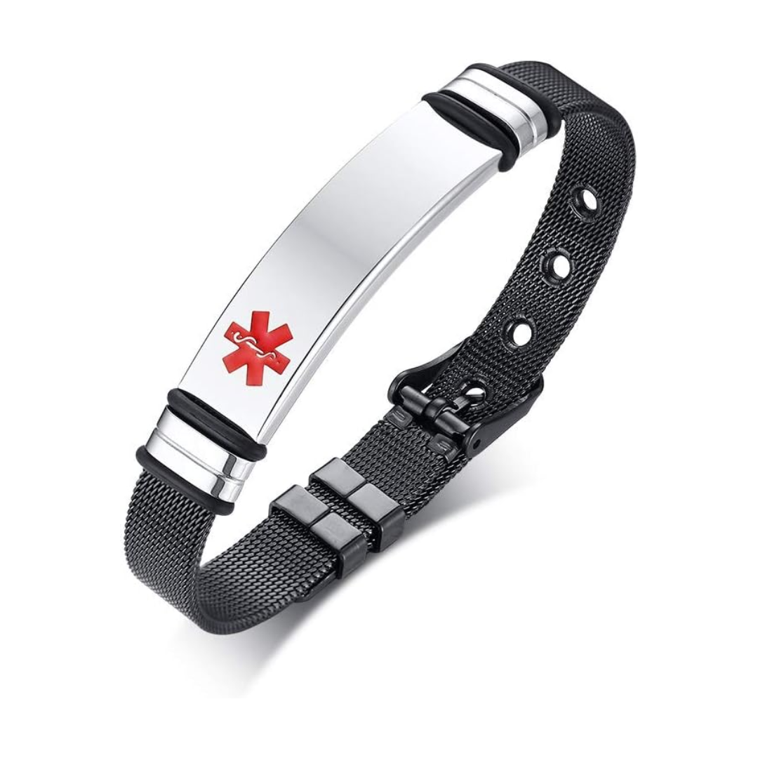 Personalised Black Medical Alert ID Mesh Bracelet
