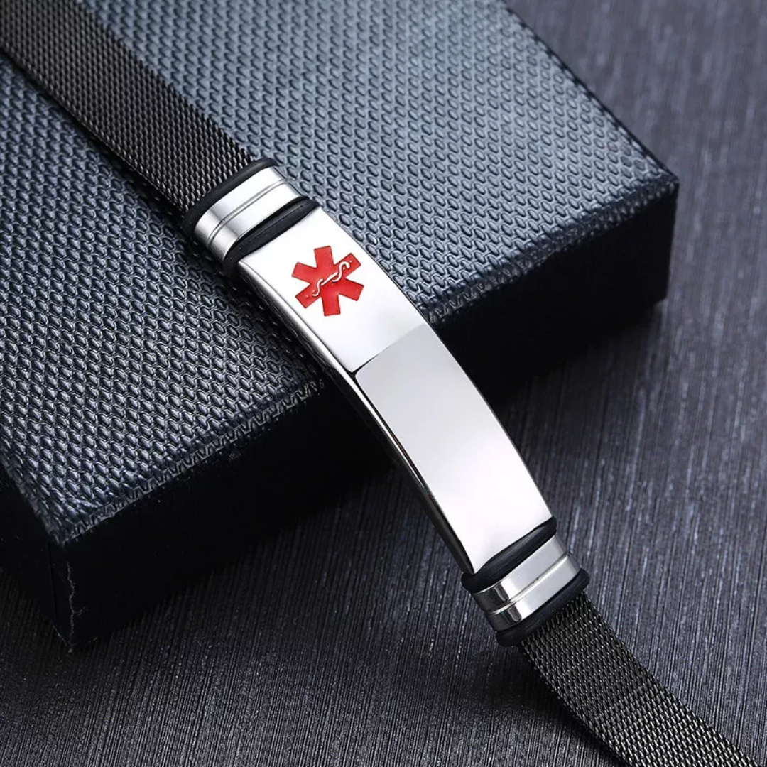 Personalised Black Medical Alert ID Mesh Bracelet