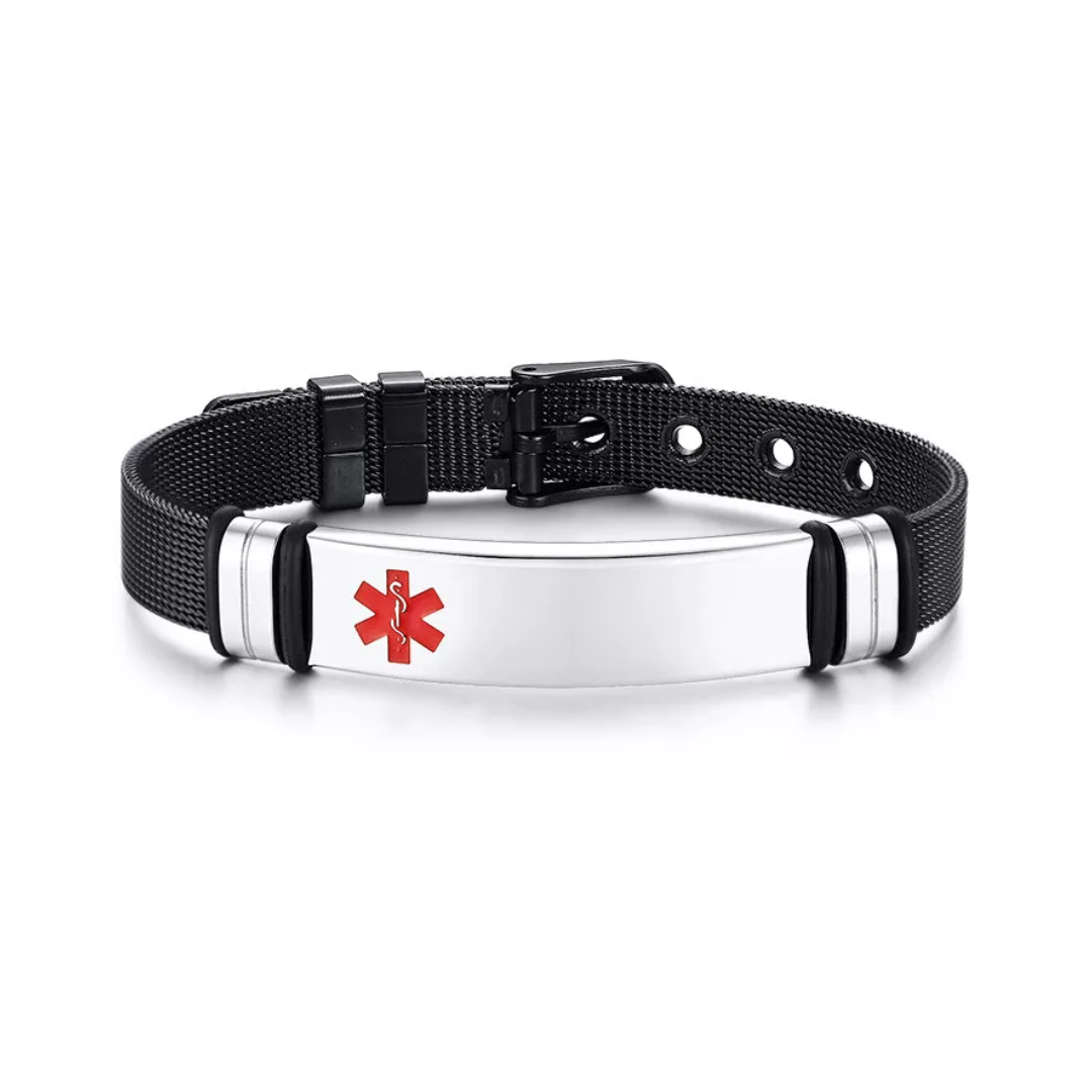 Personalised Black Medical Alert ID Mesh Bracelet