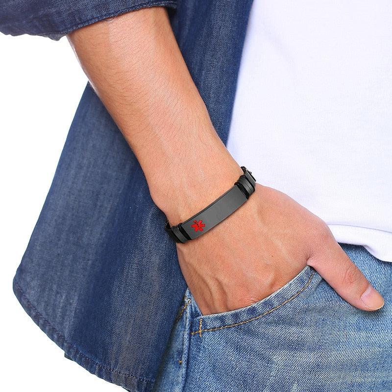 Black Stainless Steel Medical ID Emergency Bracelet for Men-Medical ID Bracelet-Auswara