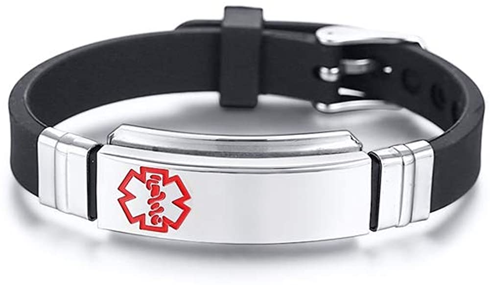 Personalised Black Silicone Medical Alert ID Bracelet-Medical ID Bracelet-Auswara