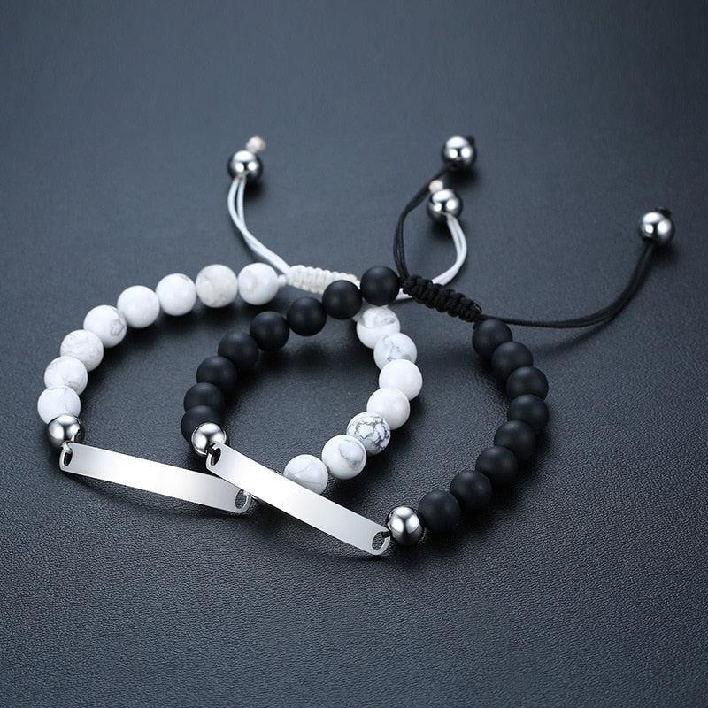 Personalised Black & White Couples Matching Bead Bracelets-Couple Bracelet-Auswara
