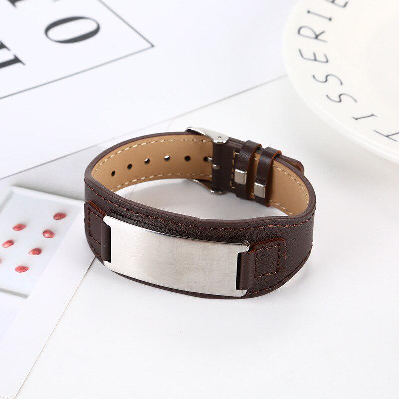 Personalised Brown Leather Bracelet For Men-Personalised Bracelet-Auswara