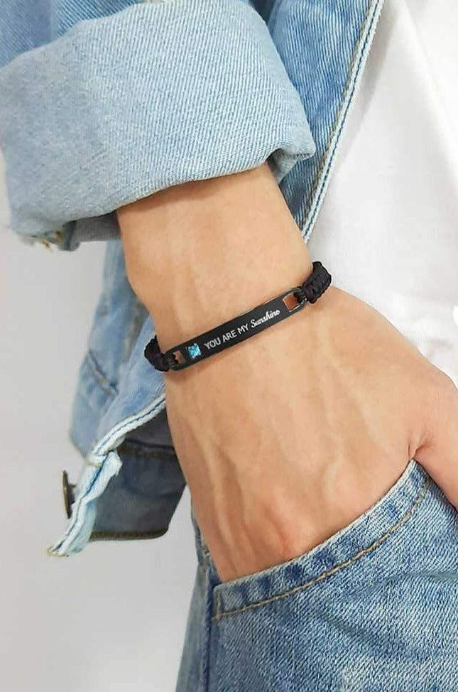 Personalised Couples Bar Bracelets with Cubic Zirconia-Couple Bracelet-Auswara