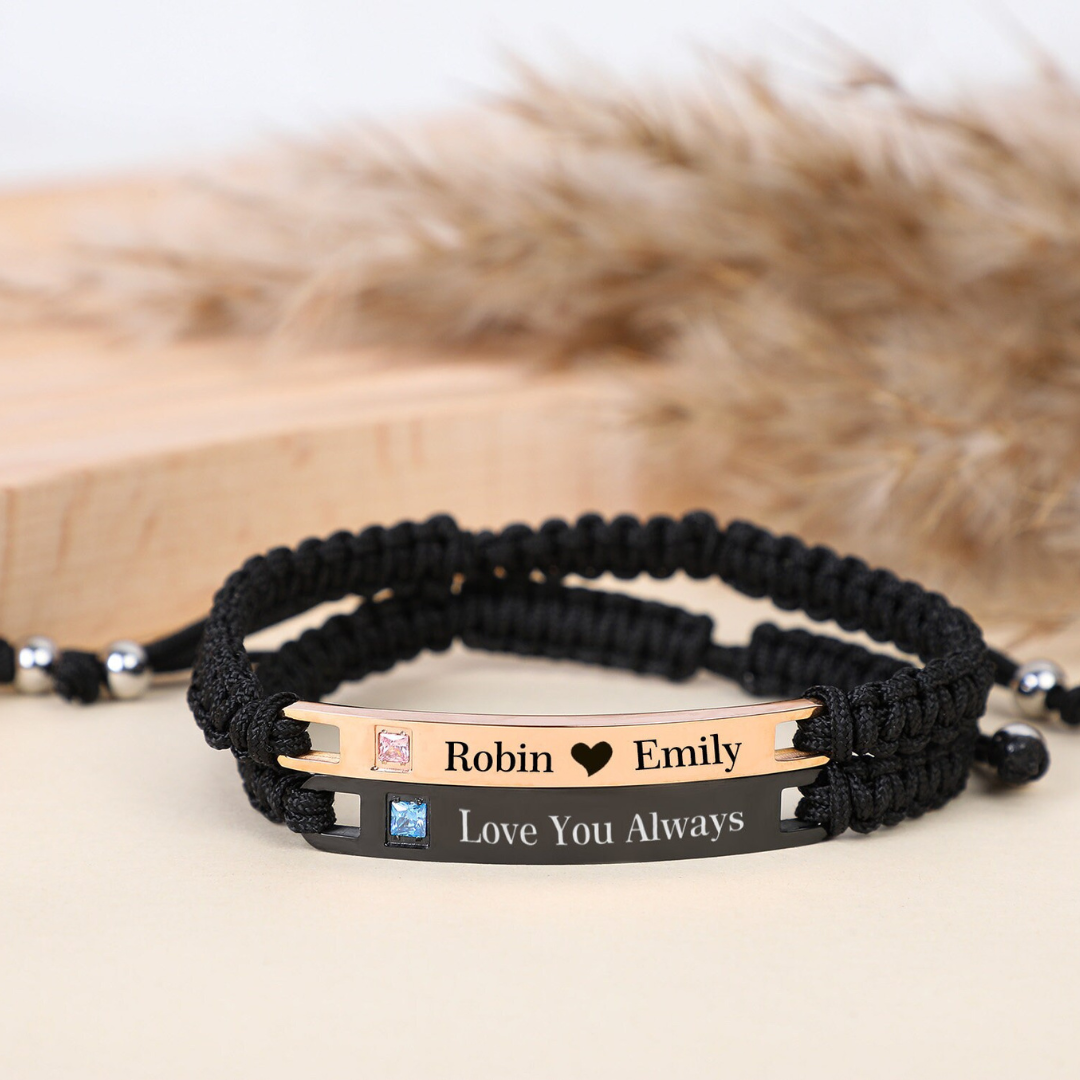 Personalised Couples Bar Bracelets with Cubic Zirconia