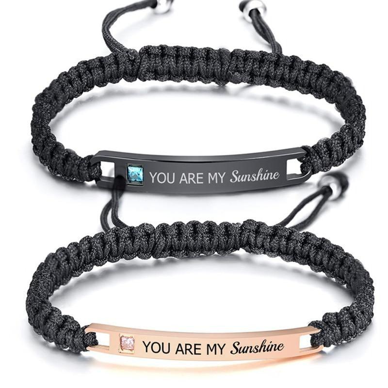 Personalised Couples Bar Bracelets with Cubic Zirconia-Couple Bracelet-Auswara