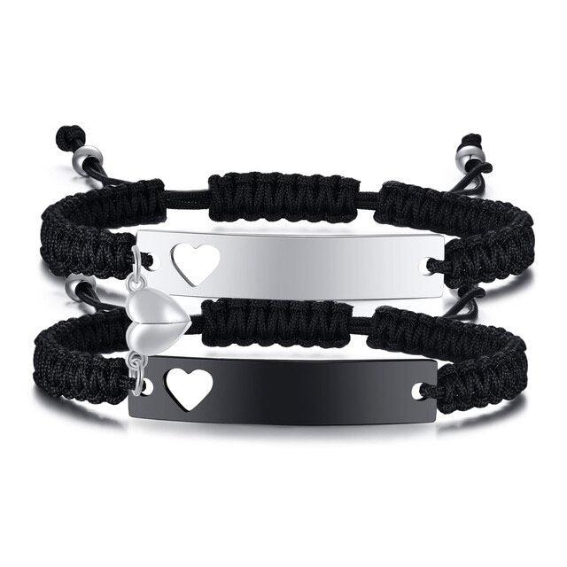 Personalised Couples Bracelets with Hollow and Magnetic Hearts-Couple Bracelet-Auswara