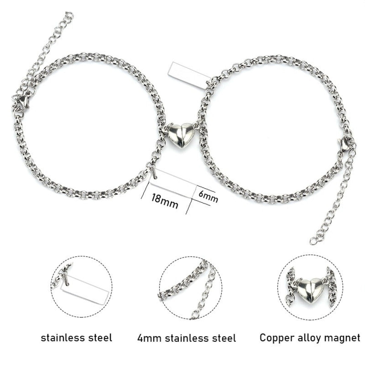 Personalised Couples Bracelets with Magnetic Heart-Couple Bracelet-Auswara