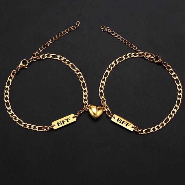 Personalised Couples Bracelets with Magnetic Heart in Gold Colour-Couple Bracelet-Auswara