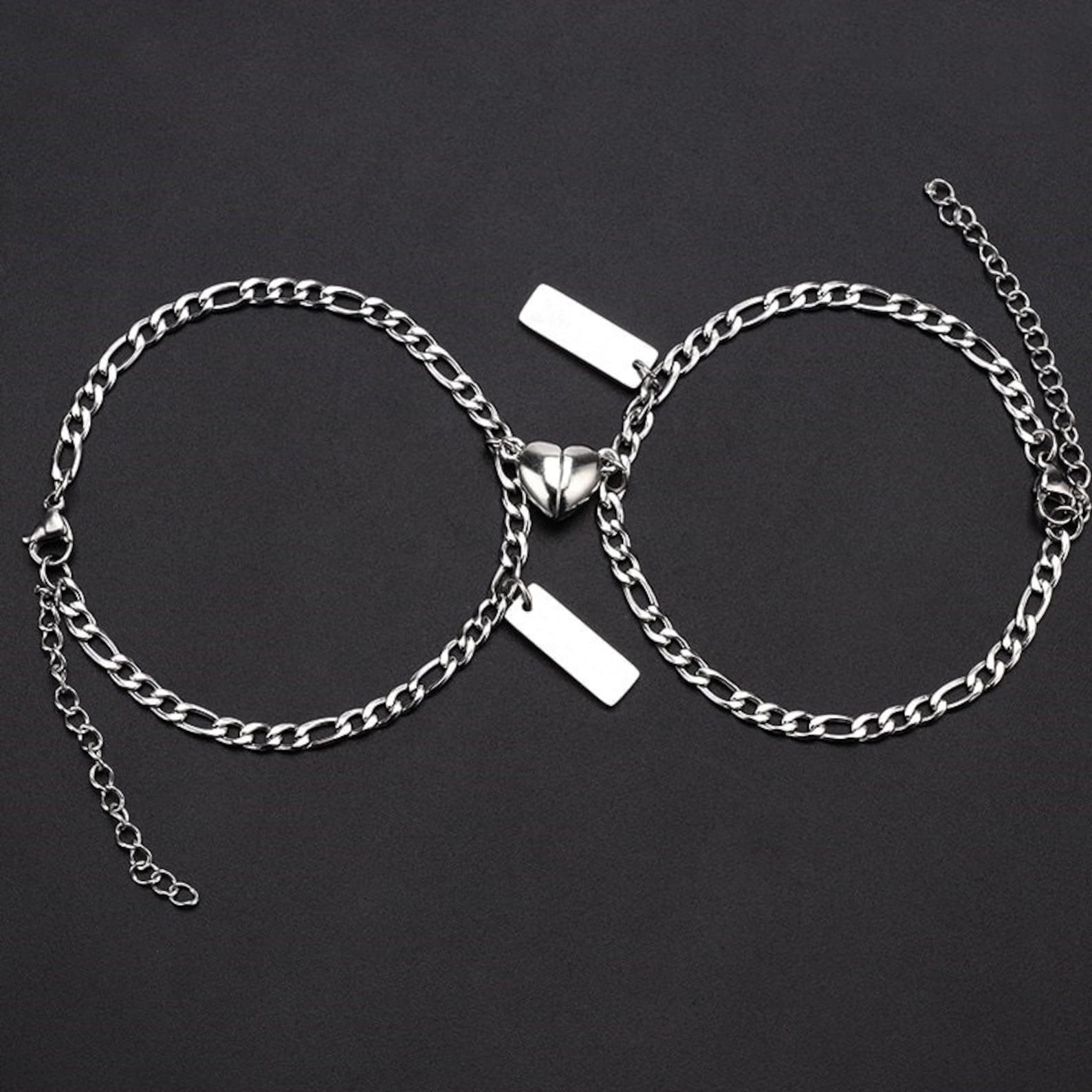 Personalised Couples Bracelets with Magnetic Heart