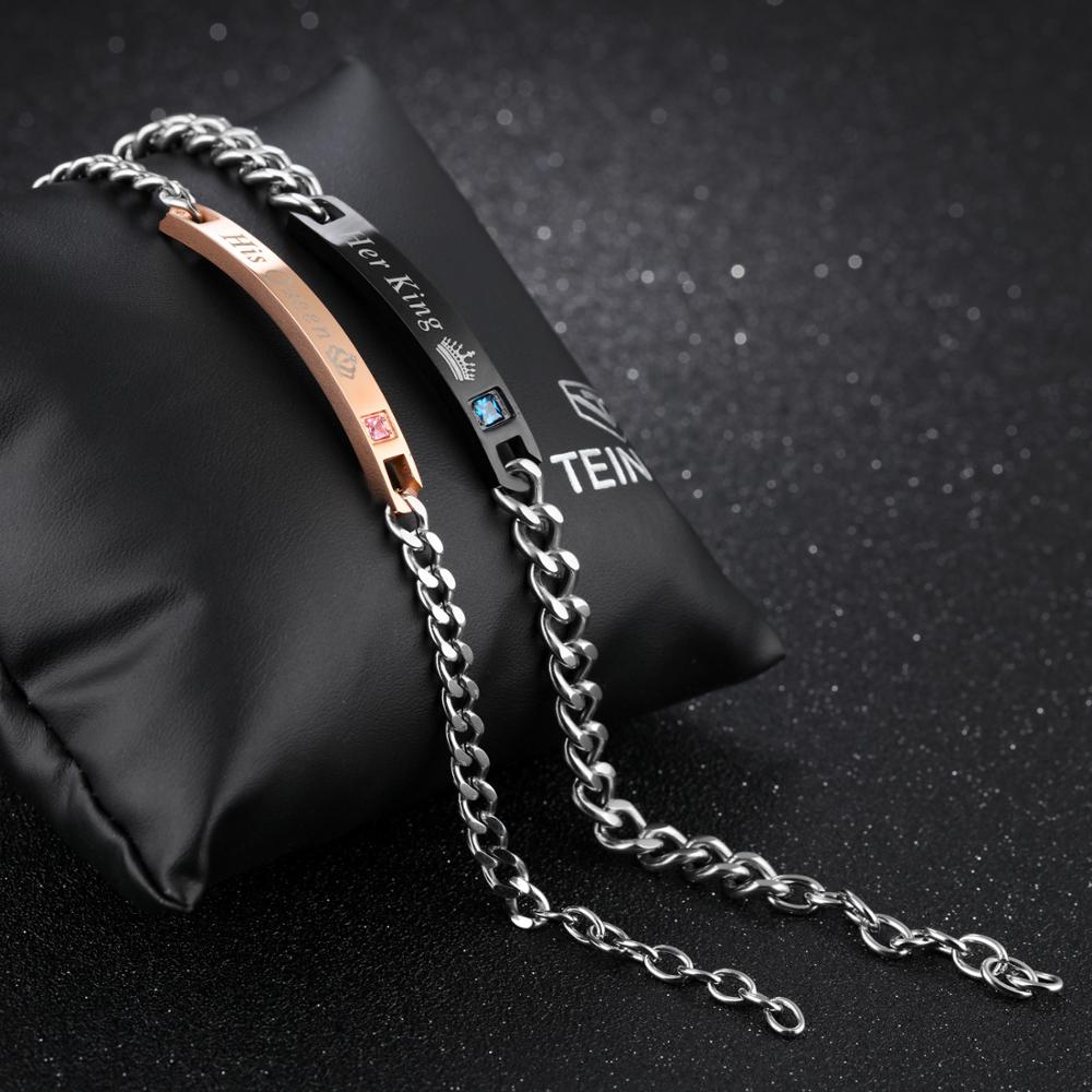 Personalised Couples Chain Bracelets with Cubic Zirconia-Couple Bracelet-Auswara