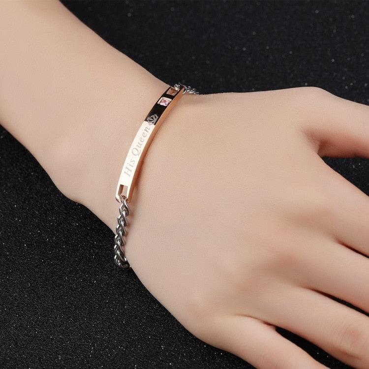 Personalised Couples Chain Bracelets with Cubic Zirconia-Couple Bracelet-Auswara