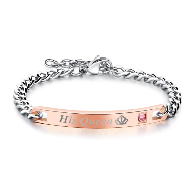 Personalised Couples Chain Bracelets with Cubic Zirconia-Couple Bracelet-Auswara