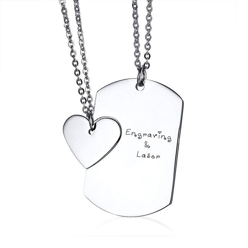 Personalised Couples Dog Tag Necklace with Cut Out Heart-Couples Necklace-Auswara