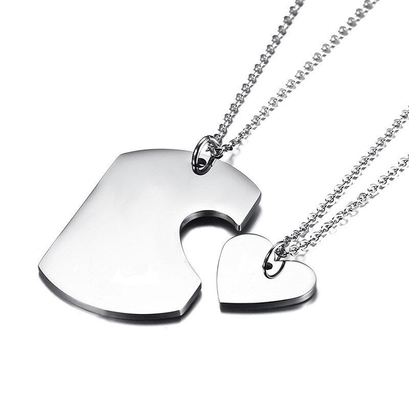 Personalised Couples Dog Tag Necklace with Cut Out Heart-Couples Necklace-Auswara