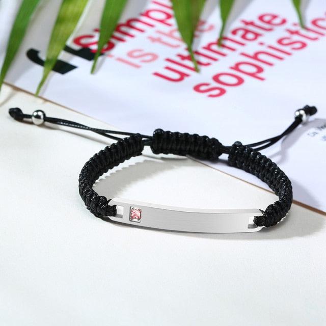 Personalised Couples Engravable Bar Bracelets with Cubic Zirconia-Couple Bracelet-Auswara