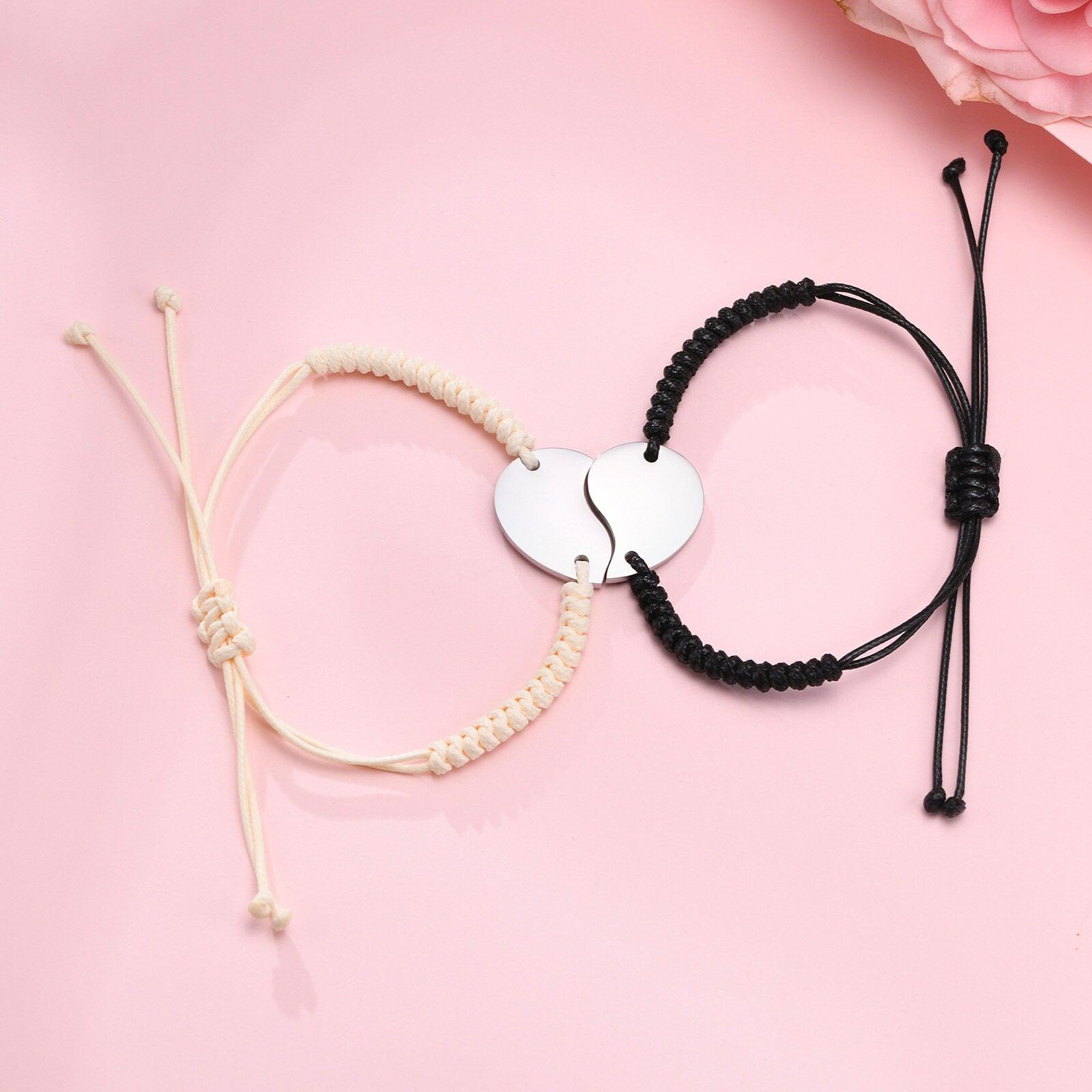 Personalised Couples Puzzle Heart Rope Bracelets-Couple Bracelet-Auswara
