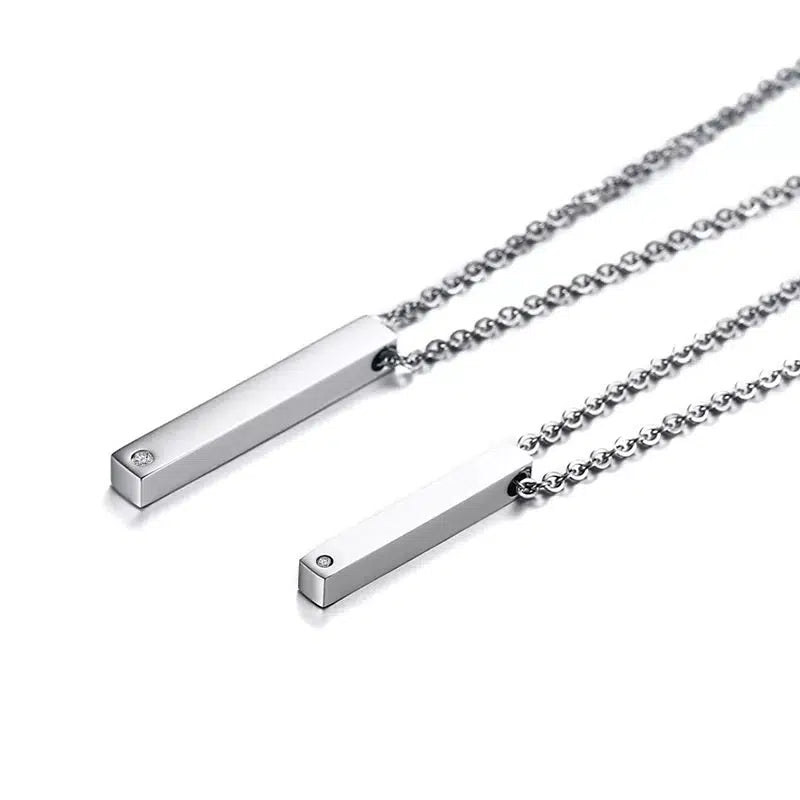 Personalised Couples Vertical Bar Necklace-Couples Necklace-Auswara