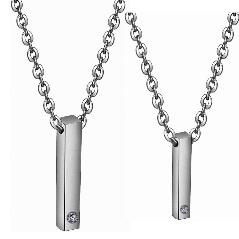 Personalised Couples Vertical Bar Necklace-Couples Necklace-Auswara