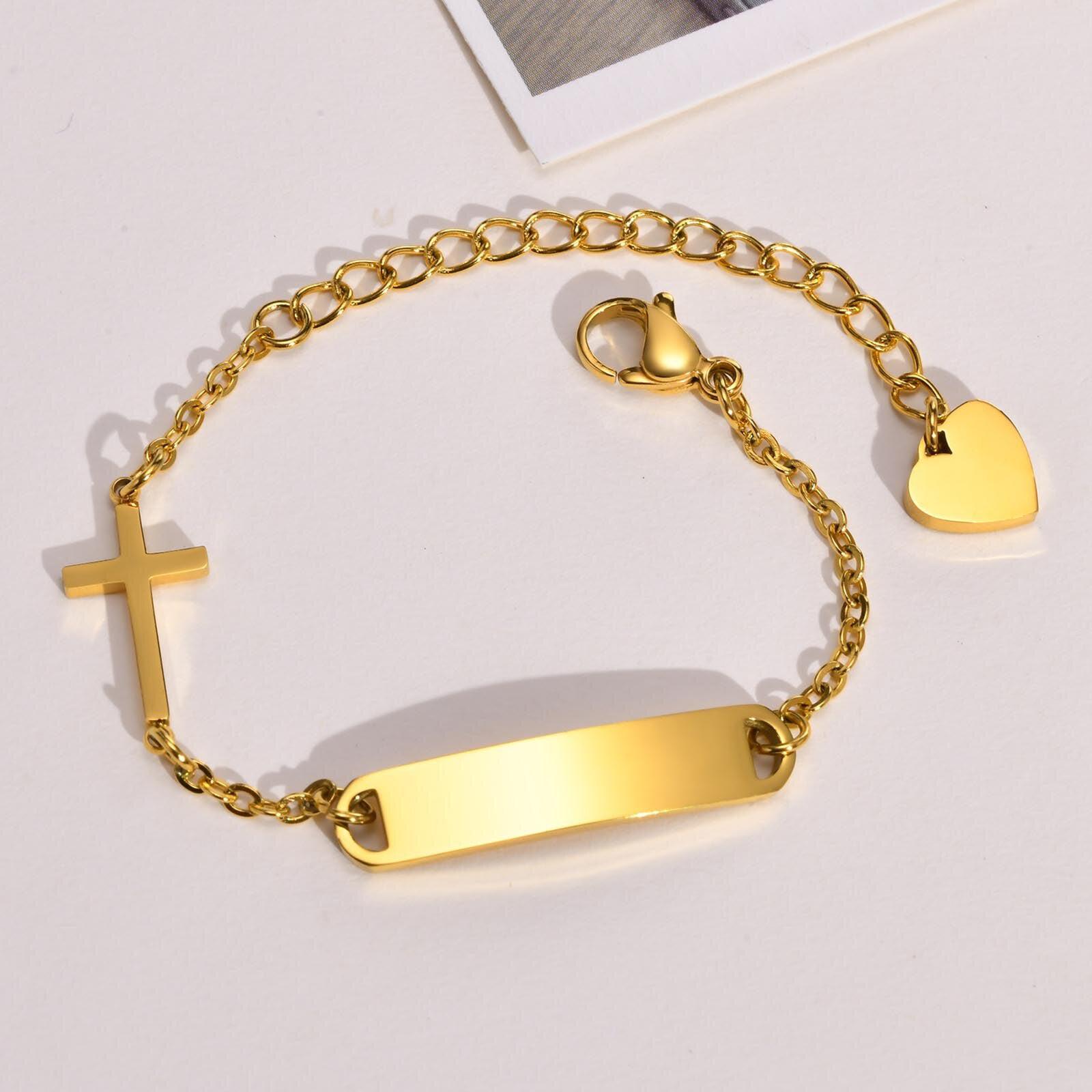 Personalised Cross Bracelet with Custom Bar – Gold Colour-Cross Bracelet-Auswara
