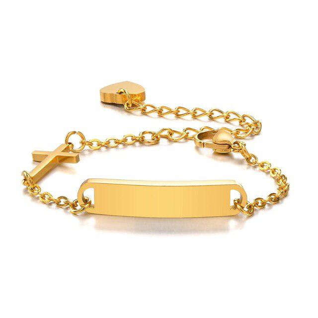 Personalised Cross Bracelet with Custom Bar – Gold Colour-Cross Bracelet-Auswara