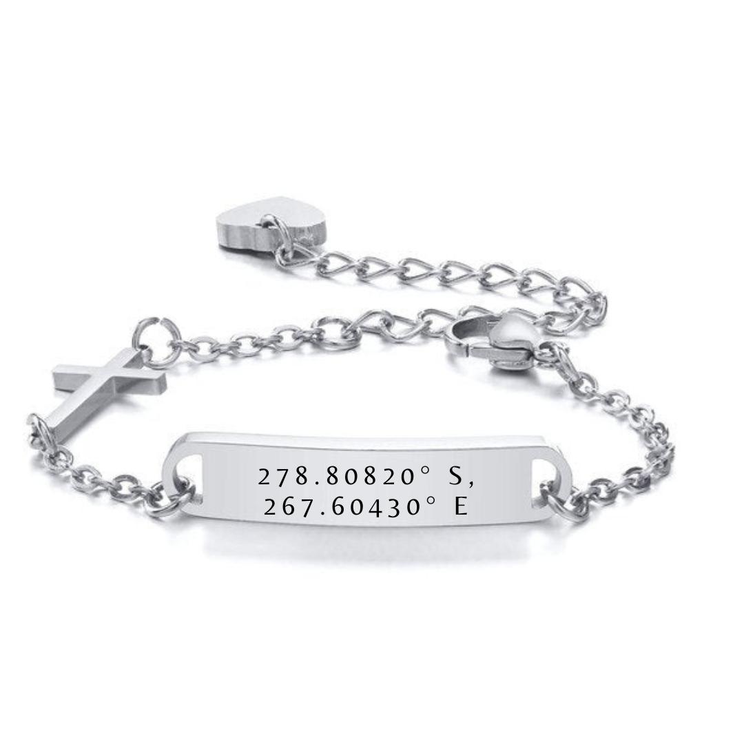 Personalised Cross Bracelet with Custom Bar – Silver Colour-Cross Bracelet-Auswara