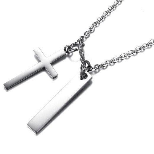 Personalised Cross Necklace with Vertical Bar-Cross Necklace-Auswara